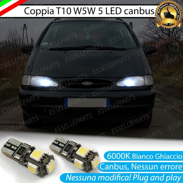 Coppia luci di posizione T10 W5W 5 LED canbus 6000K Bianco per Ford Galaxy MK1 Fino al 03-2000