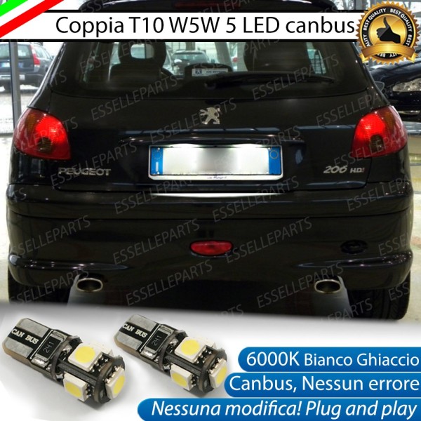 Coppia Luci Targa T10 W5W 5 LED canbus 6000K per Peugeot 206 206 CC Fino al 09-2006