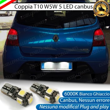 Coppia Luci Targa T10 W5W 5 LED canbus 6000K Bianco per Renault Twingo II Restyling