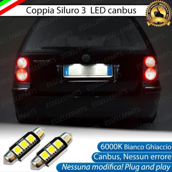 Coppia lampade siluro 3 LED Luci Targa Canbus 6000K bianco VW Passat B5 Dal 2001