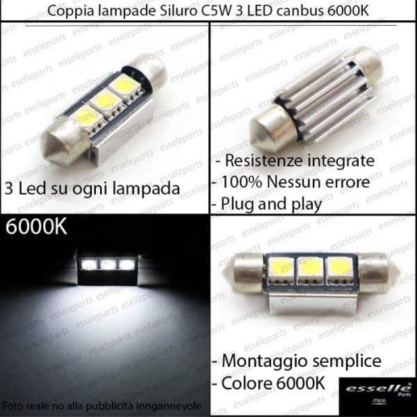Coppia lampade siluro 3 LED Luci Targa Canbus 6000K per VW Caddy MK3 Restyling