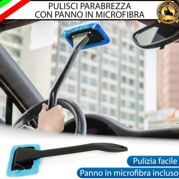 Asta con Panno in Microfibra per lavaggio parabrezza interno e vetri Antialoni e Anti Graffio Asta con Panno in Microfibra per lavaggio parabrezza interno e vetri Antialoni e Anti Graffio