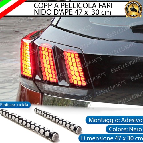2 Pellicole Adesiva Nido D'Ape Nero Lucido Fari 30 X 47 Cm Per Auto Moto