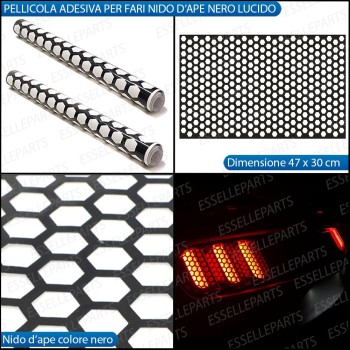 2 Pellicole Adesiva Nido D'Ape Nero Lucido Fari 30 X 47 Cm Per Auto