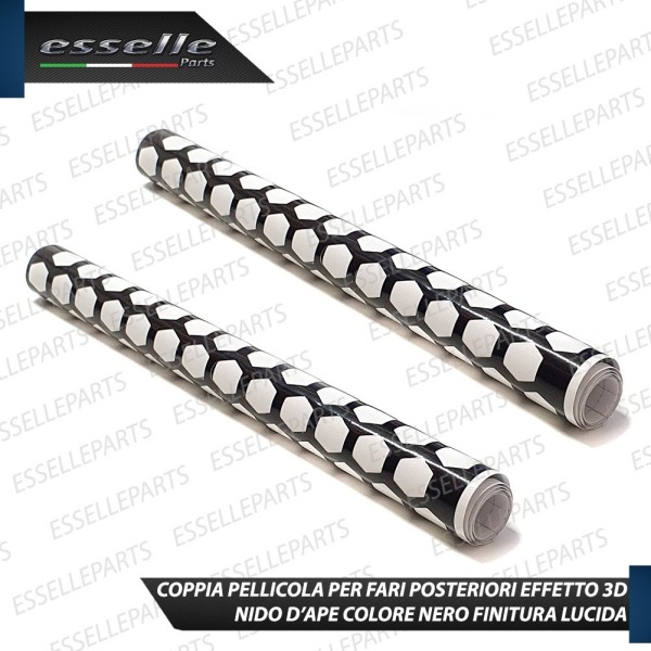 2 Pellicole Adesiva Nido D'Ape Nero Lucido Fari 30 X 47 Cm Per Auto