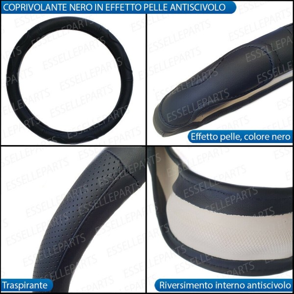 Coprivolante Tondo Effetto Pelle Nero Antiscivolo Ergonomico per Auto