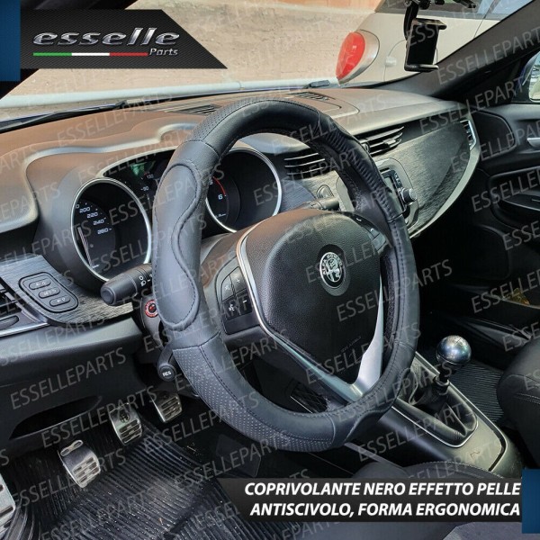 Coprivolante Tondo Effetto Pelle Nero Antiscivolo Ergonomico per Auto