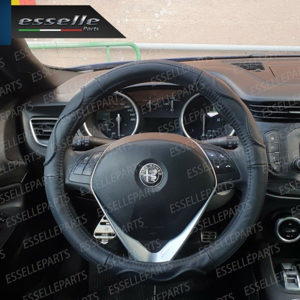 Coprivolante Tondo Effetto Pelle Nero Antiscivolo Ergonomico per Auto