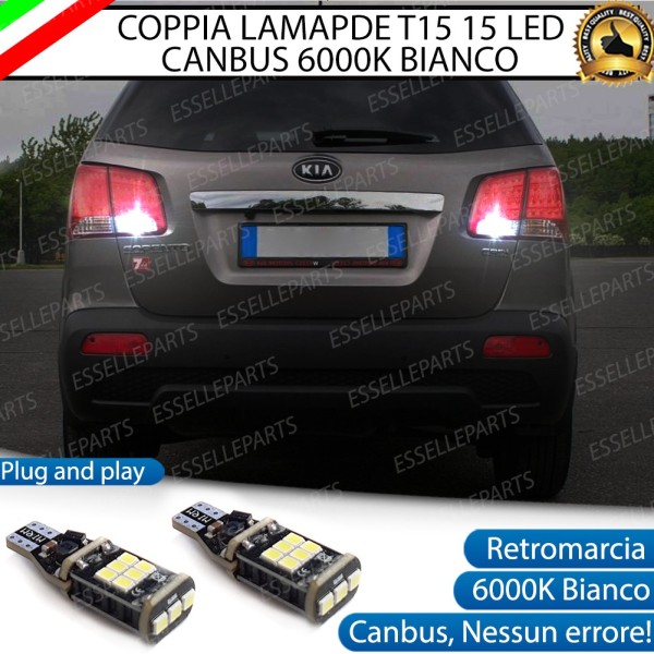 Coppia Lampade 15 LED Retromarcia T15 1200 LM Canbus 6000K per Kia Sorento 2 Dal 2013