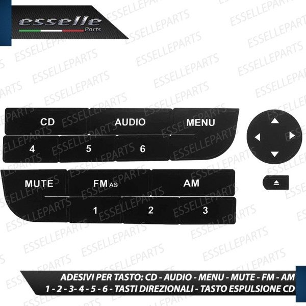 SET RICAMBIO PER TASTI AUTORADIO STEREO ORIGINALE PER FIAT FIORINO III ADESIVI
