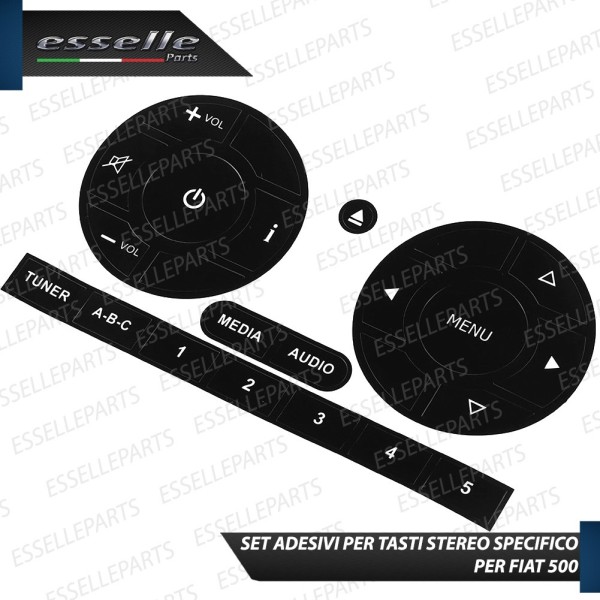 SET RICAMBIO PER TASTI AUTORADIO STEREO ORIGINALE PER FIAT 500 ADESIVI