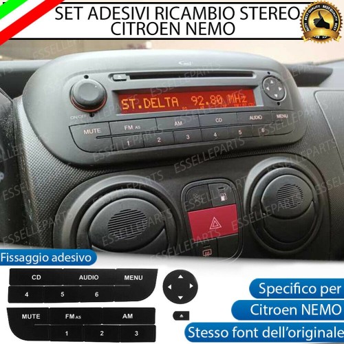 SET RICAMBIO PER TASTI AUTORADIO STEREO ORIGINALE PER CITROEN NEMO ADESIVI
