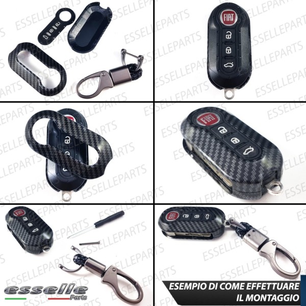 Cover - CARBON LOOK - in Plastica Rigida di protezione per chiave FIAT BRAVO II