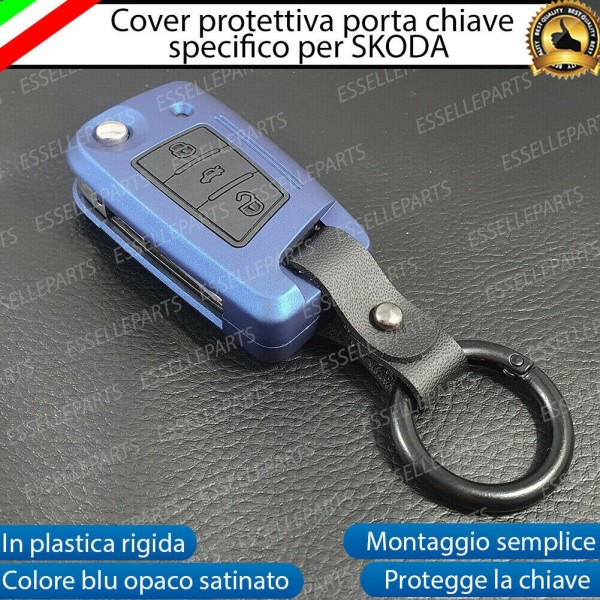 Cover - BLU SATINATO - in Plastica Rigida di protezione per chiave Skoda Kamiq