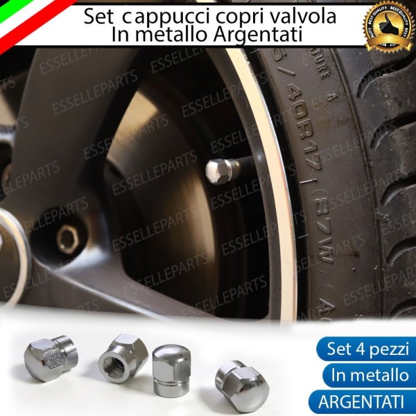 Set 4 Tappi Coprivalvola Argentati in alluminio per Fiat 126