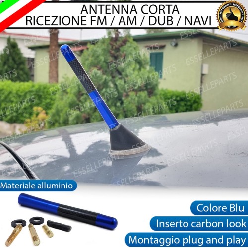 Antenna Corta 12cm - BLU - con finitura in Carbon Look, ricezione radio FM/AM/DAB/NAVI