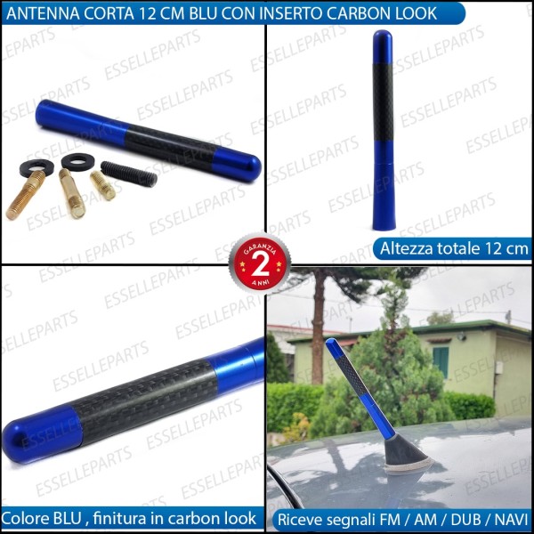 Antenna Corta 12cm - BLU - con finitura in Carbon Look