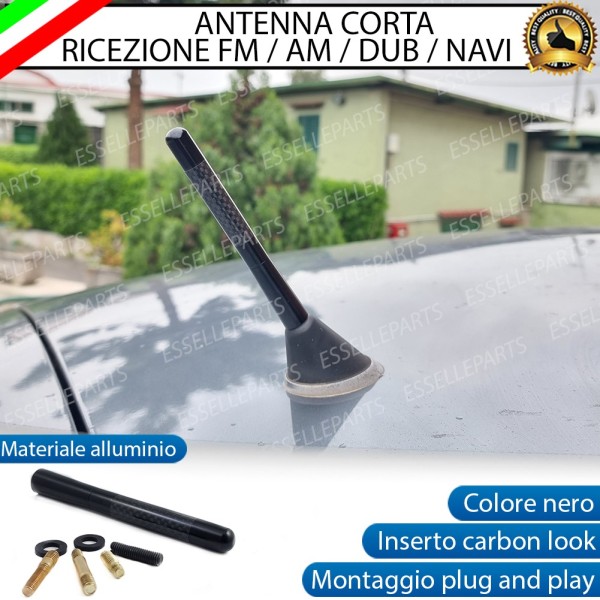 Antenna Corta 12cm - NERO - con finitura in Carbon Look, ricezione radio FM/AM/DAB/NAVI