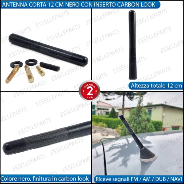 Antenna Corta 12cm - NERO - con finitura in Carbon Look