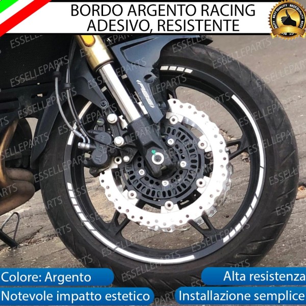 Bordo DESIGN RACE ARGENTO adesivo per ruote moto,motorini,scooter KAWASAKI