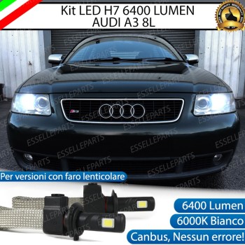 Kit Full LED H7 6400 Lumen 6000K bianco Abbaglianti AUDI A3 8L con fari lenticolari