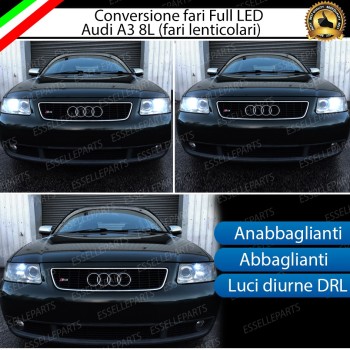 Conversione Fari Full LED 6400LM + 6400LM + 330LM AUDI A3 8L con fari lenticolari