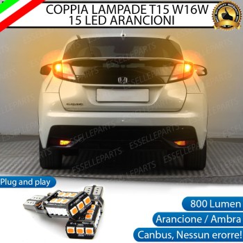 Coppia Lampade T15 W16W 15 LED CANBUS PER FRECCE DIREZIONALI PER HONDA CIVIC 9G DAL 2015 Coppia Lampade T15 W16W 15 LED CANBUS PER FRECCE DIREZIONALI PER HONDA CIVIC 9G DAL 2015