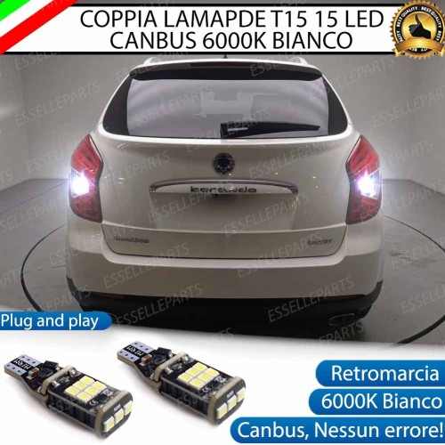 Coppia Lampade 15 LED Retromarcia T15 1200 Lumen Canbus 6000K Ssangyong Korando Dal 2013