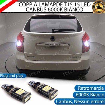 Coppia Lampade 15 LED Retromarcia T15 1200 Lumen Canbus 6000K Ssangyong Korando Dal 2013