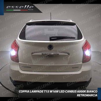 Coppia Lampade 15 LED Retromarcia T15 1200 Lumen Canbus 6000K Ssangyong Korando Dal 2013