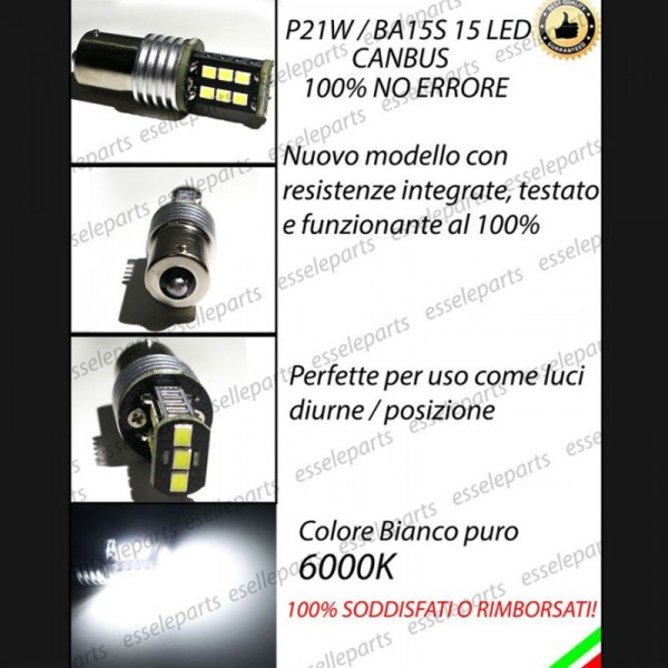 Coppia Lampade P21W da 15 Luci diurne DRL 6000K Bianco Canbus Jeep Renegade Dal 2019