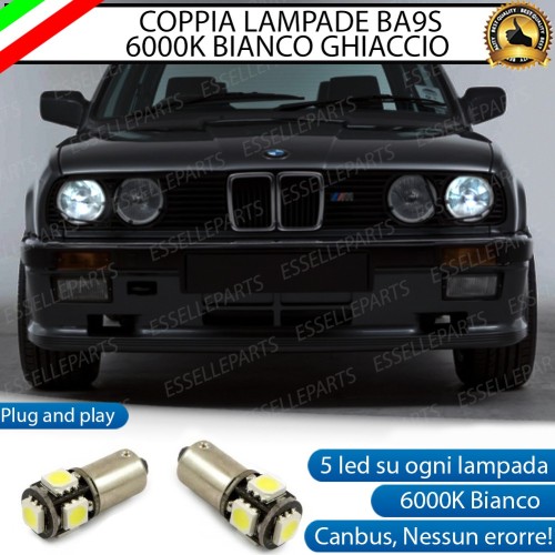 Coppia luci posizione BA9S 5 LED canbus 6000K BMW Serie 3 E30 con faro a parabola