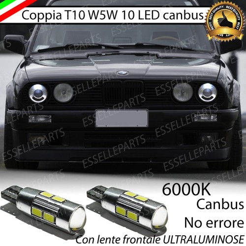 Coppia luci posizione T10 W5W 10 LED canbus 6000K BMW SERIE 3 E30 con lenticolare