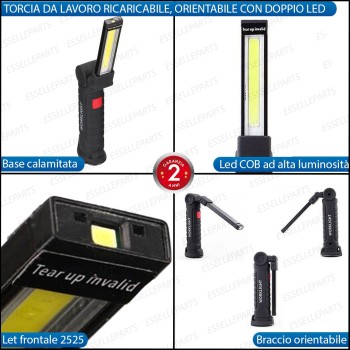 Torcia LED Orientabile da lavoro Ricaricabile con batteria e Base Magnetica Torcia LED Orientabile da lavoro Ricaricabile con batteria e Base Magnetica