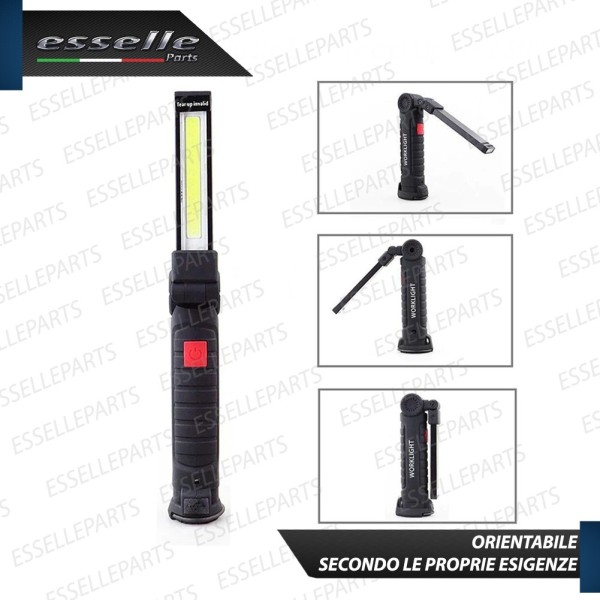 Torcia LED Orientabile da lavoro Ricaricabile con batteria e Base Magnetica