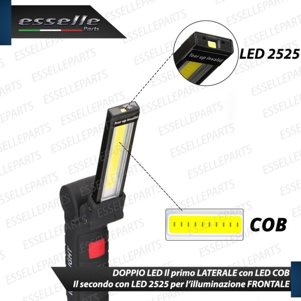Torcia LED Orientabile da lavoro Ricaricabile con batteria e Base Magnetica