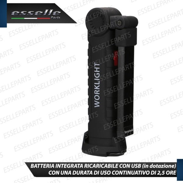 Torcia LED Orientabile da lavoro Ricaricabile con batteria e Base Magnetica