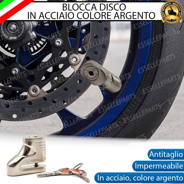 Blocca disco - ARGENTO - in acciaio Inox ad alta sicurezza per moto, scooter Gilera