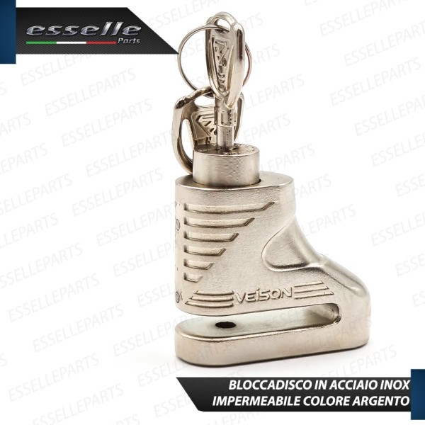 Blocca disco - ARGENTO - in acciaio Inox alta sicurezza per moto, scooter Lambretta