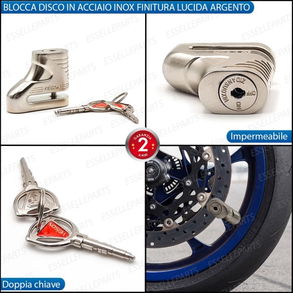 Blocca disco - ARGENTO - in acciaio Inox ad alta sicurezza per moto, scooter Aprilia