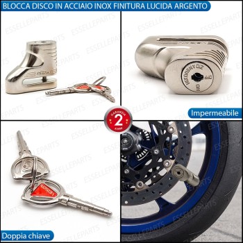 Blocca disco - ARGENTO - in acciaio Inox ad alta sicurezza per moto, scooter Ducati