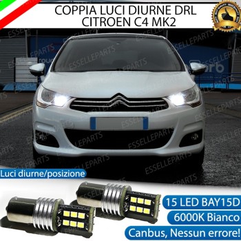 Coppia lampade Luci Posizione Diurne DRL 15 LED BAY15D Citroen C4 MK2 Pre-Restyling