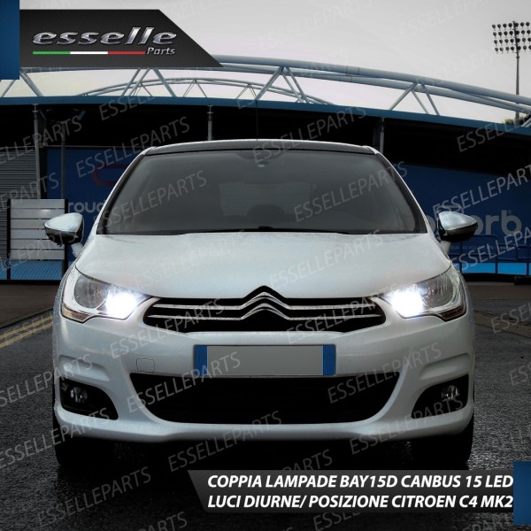 Coppia lampade Luci Posizione Diurne DRL 15 LED BAY15D Citroen C4 MK2 Pre-Restyling