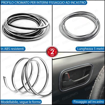 Bordo - CROMATO - Profilo 5 metri ad incastro per Cruscotti Interni Auto in PVC Modellabile Bordo - CROMATO - Profilo 5 metri ad incastro per Cruscotti Interni Auto in PVC Modellabile