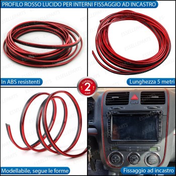 Bordo ROSSO  Profilo ad incastro per Cruscotti Interni Auto