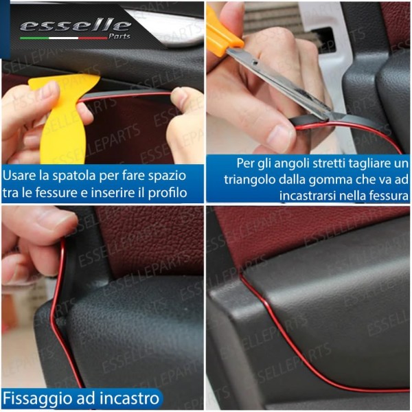 Bordo ROSSO  Profilo ad incastro per Cruscotti Interni Auto