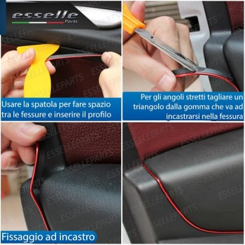 Bordo bordino decoro profilo inserto cruscotto interni auto car Rosso  Cromato 5M