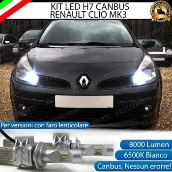 Kit Full LED H7 8000 Lumen 6000K bianco Abbaglianti RENAULT CLIO 3 Fari Lenticolari