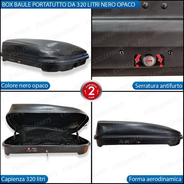 Baule Box da Tetto Portapacchi Nero Opaco con Antifurto per Mazda 6 I