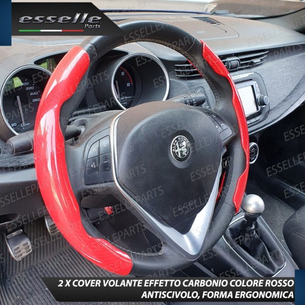 Cover per Volante Effetto Carbonio Rosso Antiscivolo per Auto